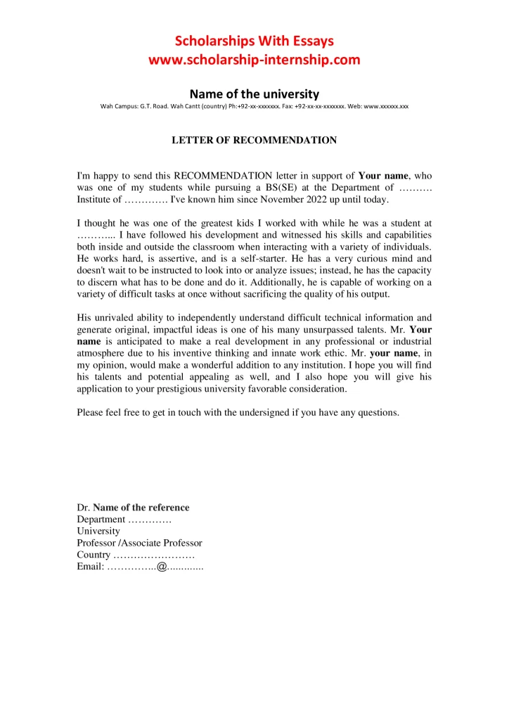 recommendation letter example