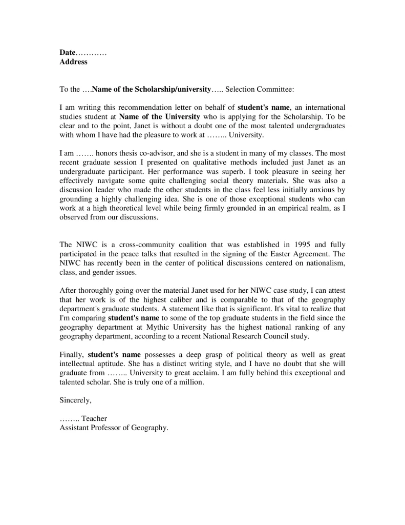 Recommendation letter word